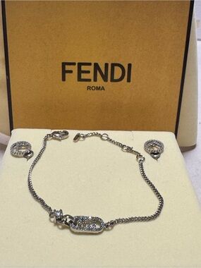 Fendi Silver Crystal Logo Bracelet